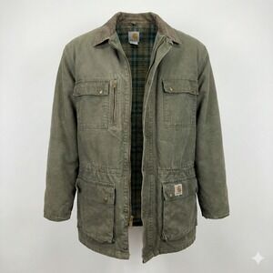 Vtg Carhartt Chore Coat Moss Green XL Blanket Lined 90s Distressed Made in USA